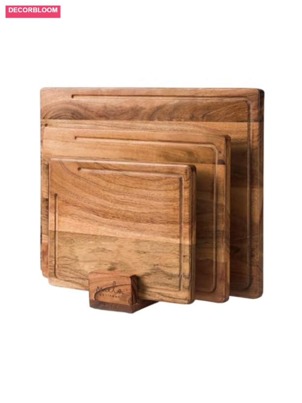 Acacia Wood Cutting Board Set 3 Piece with Stand Serving Charcuterie